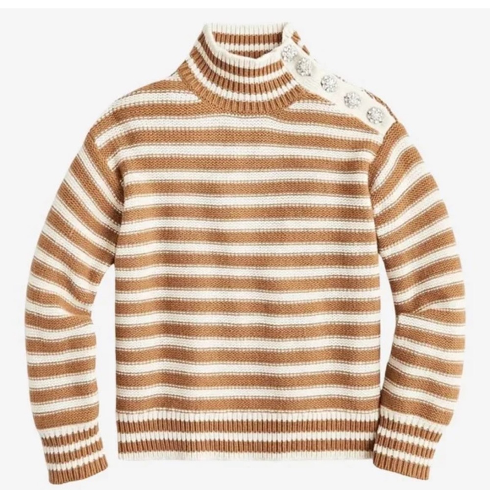 J. Crew Brown and White Striped Turtleneck Sweater